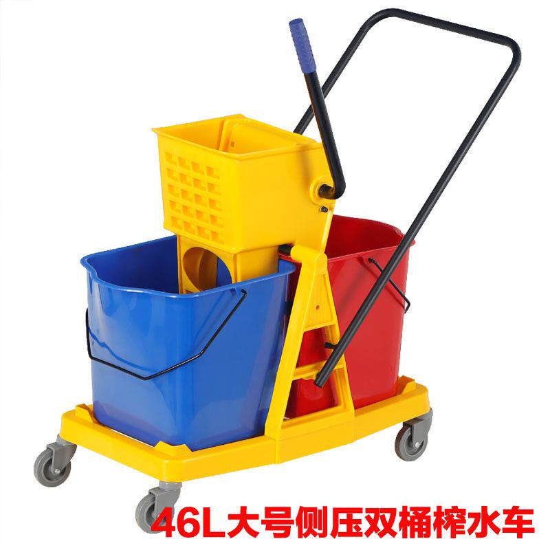 双槽拖把榨水桶商用拖把桶榨水车手压式柞水车墩布桶挤水车脱水车
