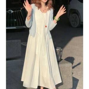 高级感减龄白色无袖背心连衣裙女2026新款夏季裙子防晒开衫两件套
