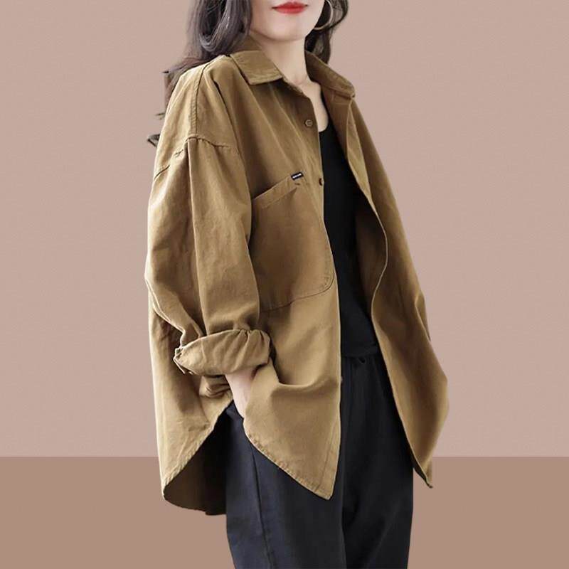 2025春秋装新款女士长袖衬衫洋派减龄外套开 衫百搭中长版女装上