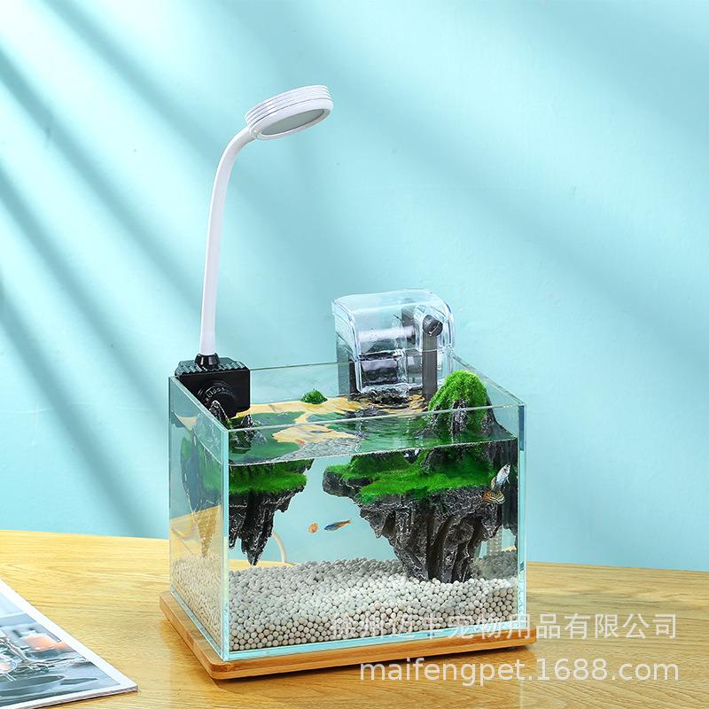 新款直销超白鱼缸小型客厅桌面创意迷你水族箱微型景观生态鱼缸天