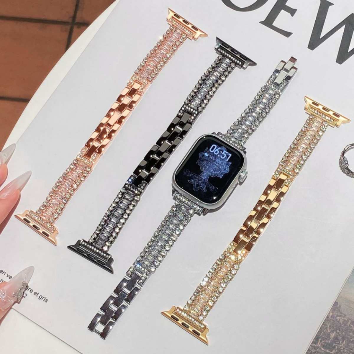 满钻三排锆石金属表带适用applewatch苹果手表iwatch98代7654SE