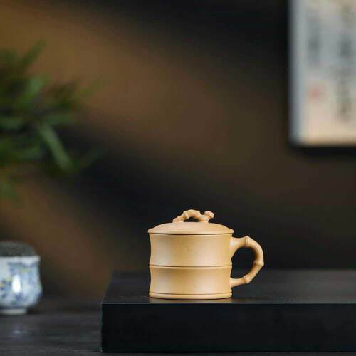 宜兴直销竹节杯纯全手工紫砂杯精品大容量泡茶杯原矿紫泥盖杯
