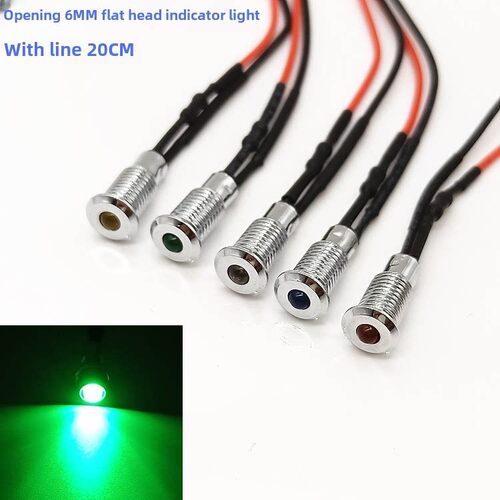 平头6MM防水LED金属指示灯 3V6V12V24V220伏带线二极发光小灯泡