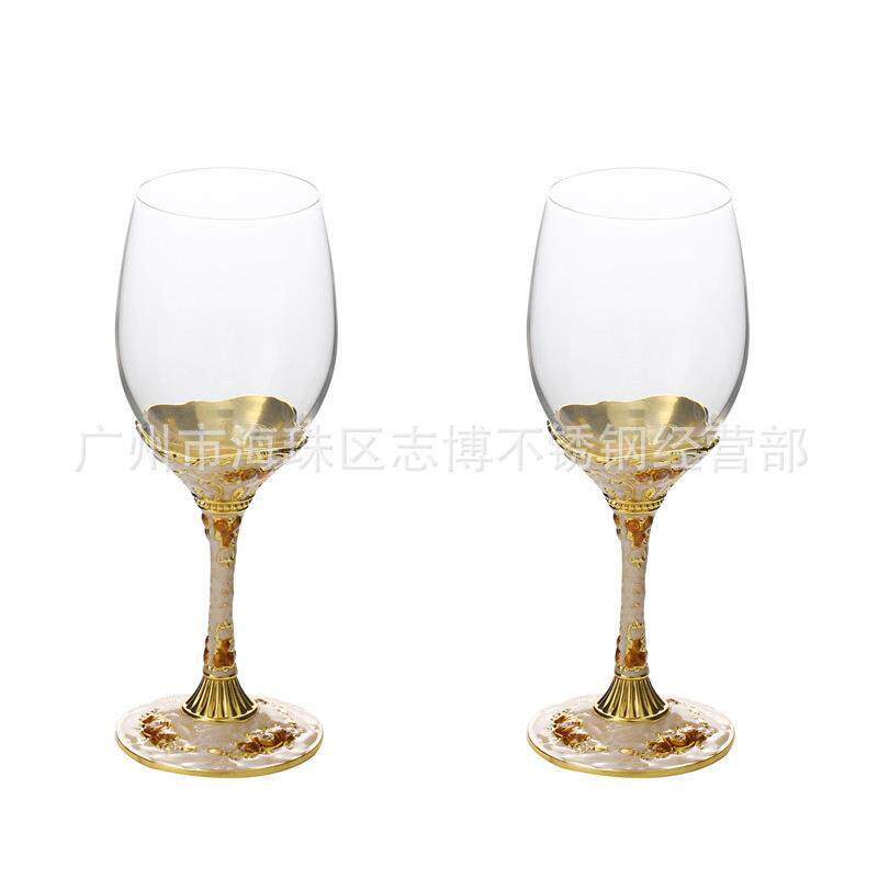 锌合金红酒杯 高档奢华金属高脚杯玻璃杯酒具 家居饰品摆件两只装