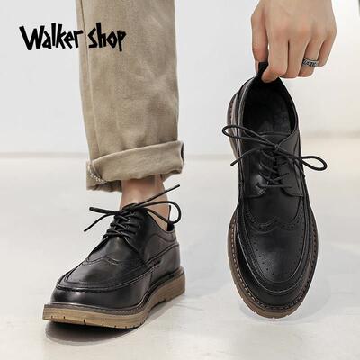 Walker Shop布洛克男士透气潮流英伦正装商务真皮内增高休闲鞋