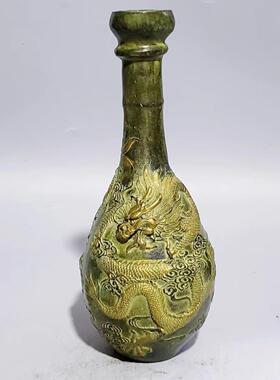 古玩杂项铜器龙凤呈祥花瓶怀旧做旧家居装饰摆件工艺饰品复古风