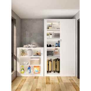 菲利特家用阳台储物柜卧室推拉门书柜铁质衣柜带锁防晒卷门收纳柜