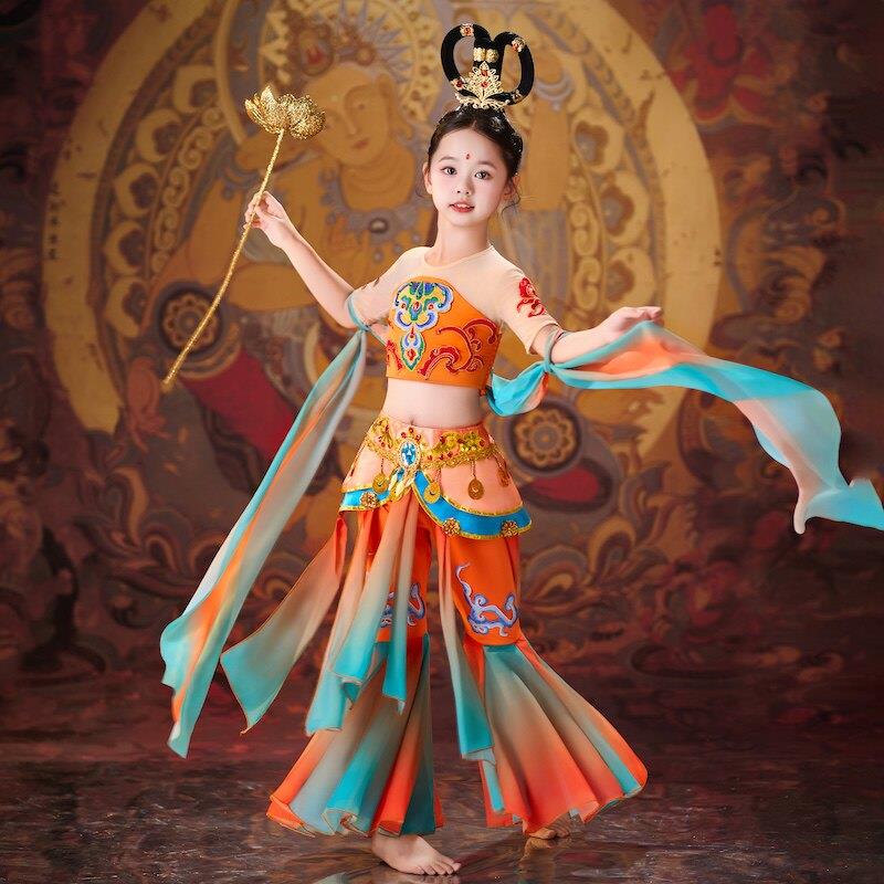 新款幼儿敦煌舞蹈服飞天乐鼓古典舞演出服西域风情反弹琵琶表演服图片