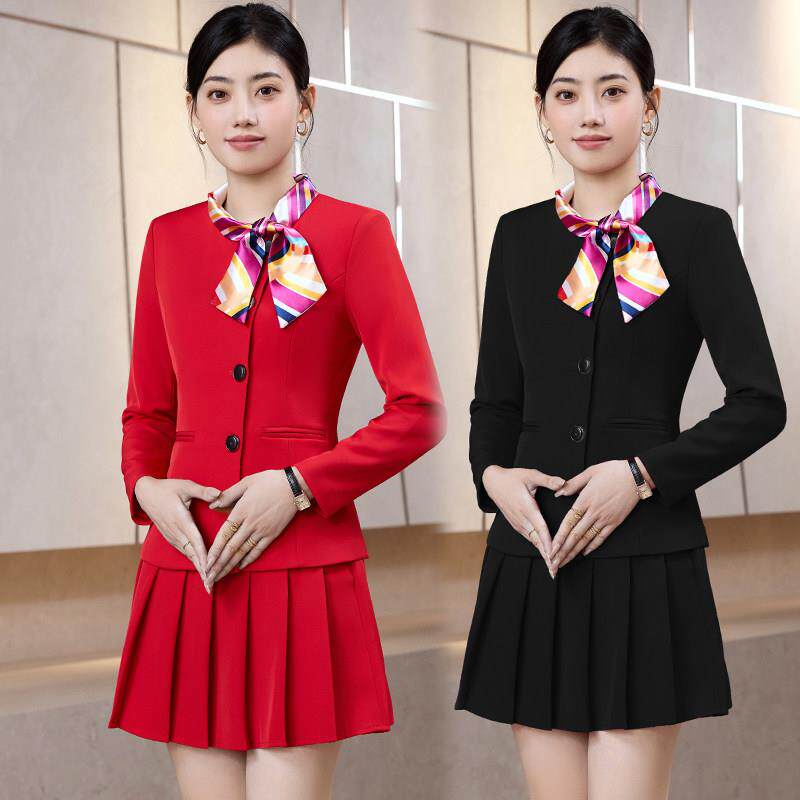 大红色长袖职业套装女春秋新款军鼓队军乐队服装演出打鼓空姐制服