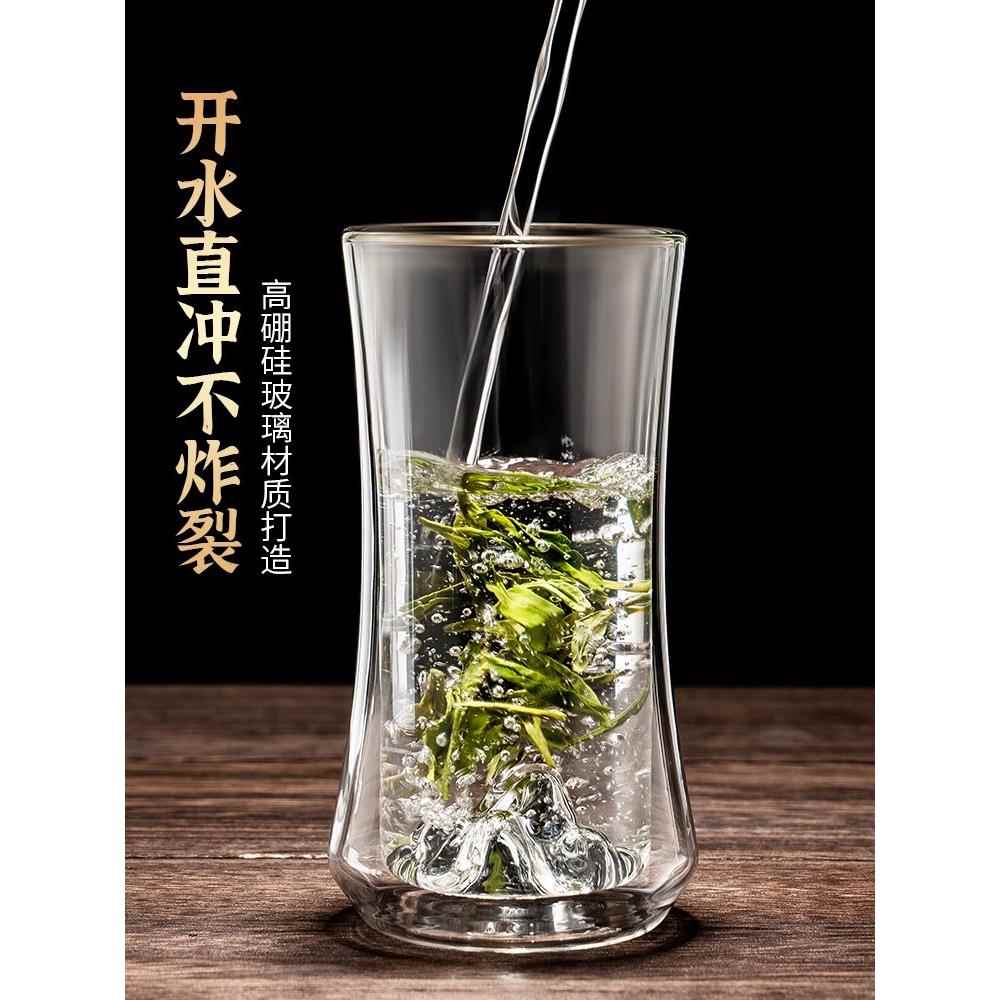 双层隔热玻璃杯观山绿茶龙井专用泡猴魁花茶杯透明男女士喝水杯子图片