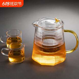 玻璃泡茶壶带过滤耐高温家用茶水分离竖纹茶壶电陶炉煮花茶具套装