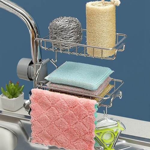 Stainless Steel Kitchen Sink Organizer Rack, Multi-Function