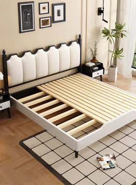 北欧黑色实木床现代简约1.5米1.8复古卧室经济型双人法式复古大床