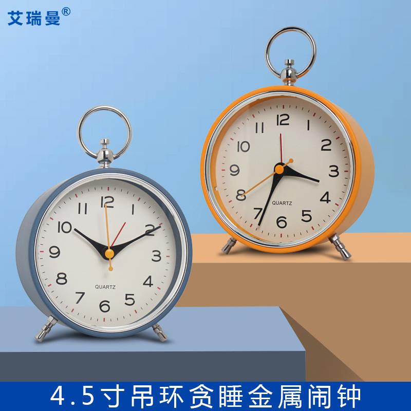 现代铁艺贪睡闹钟学生款专用小台钟儿童创意夜光指针石英钟表