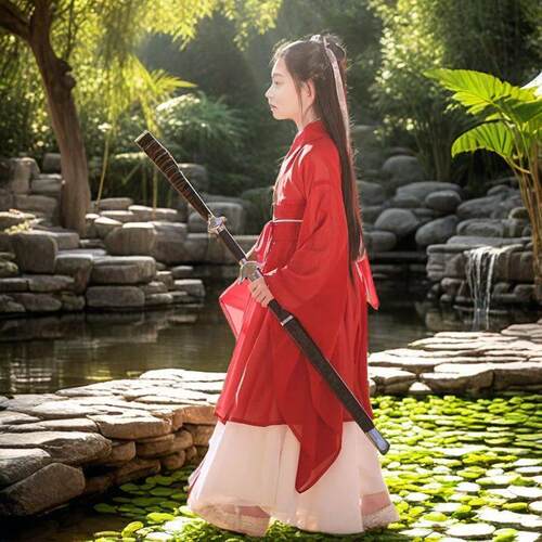 女童汉服古风秋冬红战国袍儿童古装魏晋风广袖交领超仙唐装演出服