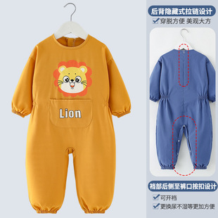 儿童连体罩衣秋冬季男童宝宝画画防水防脏婴儿爬行爬爬服女童外穿