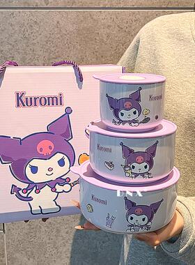 三丽鸥密封饭盒上班族微波炉加热陶瓷圣诞碗小学生便当盒餐具套装