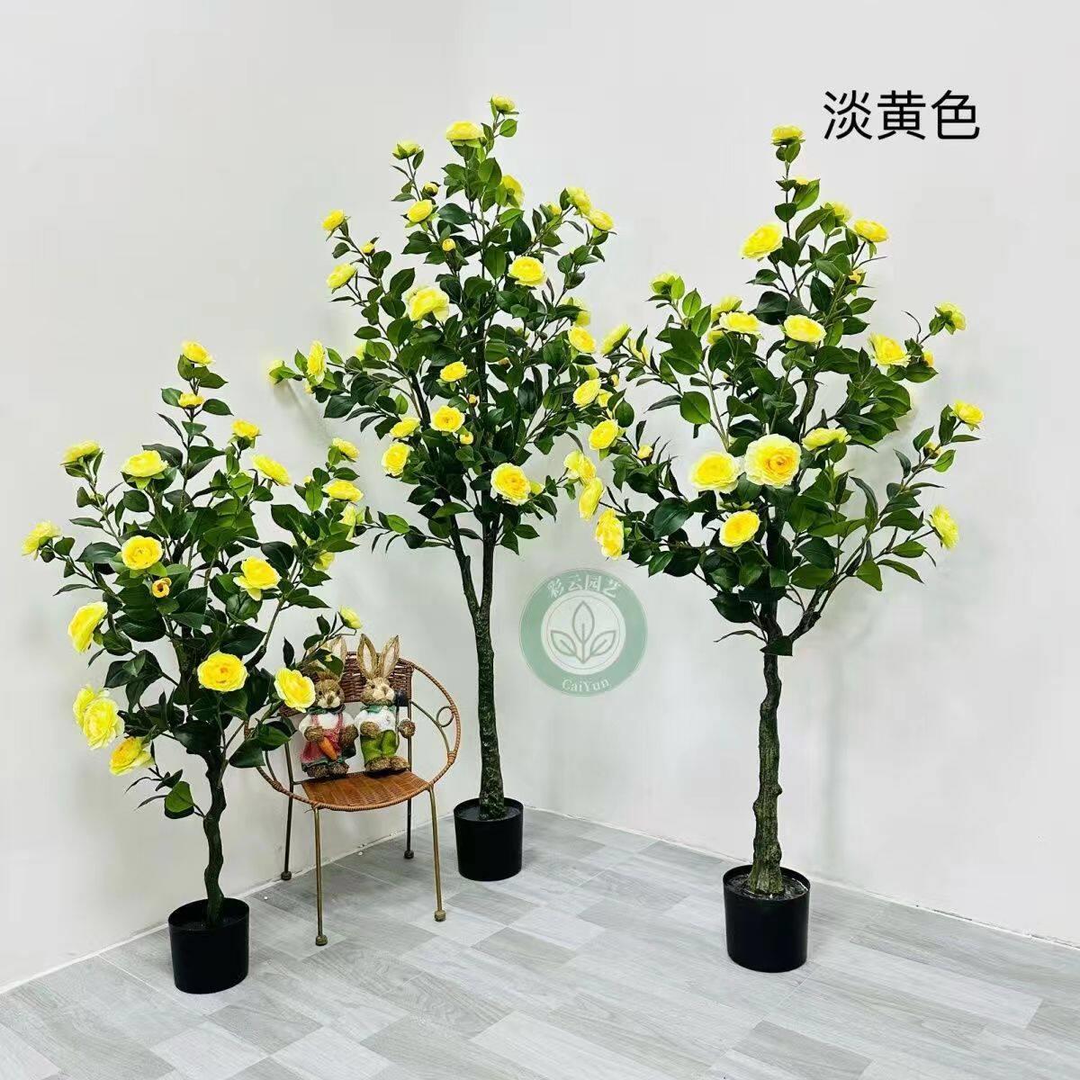 仿真茶树玫瑰客厅落地家具室内装饰植物盆栽盆景绿植橱窗仿真花