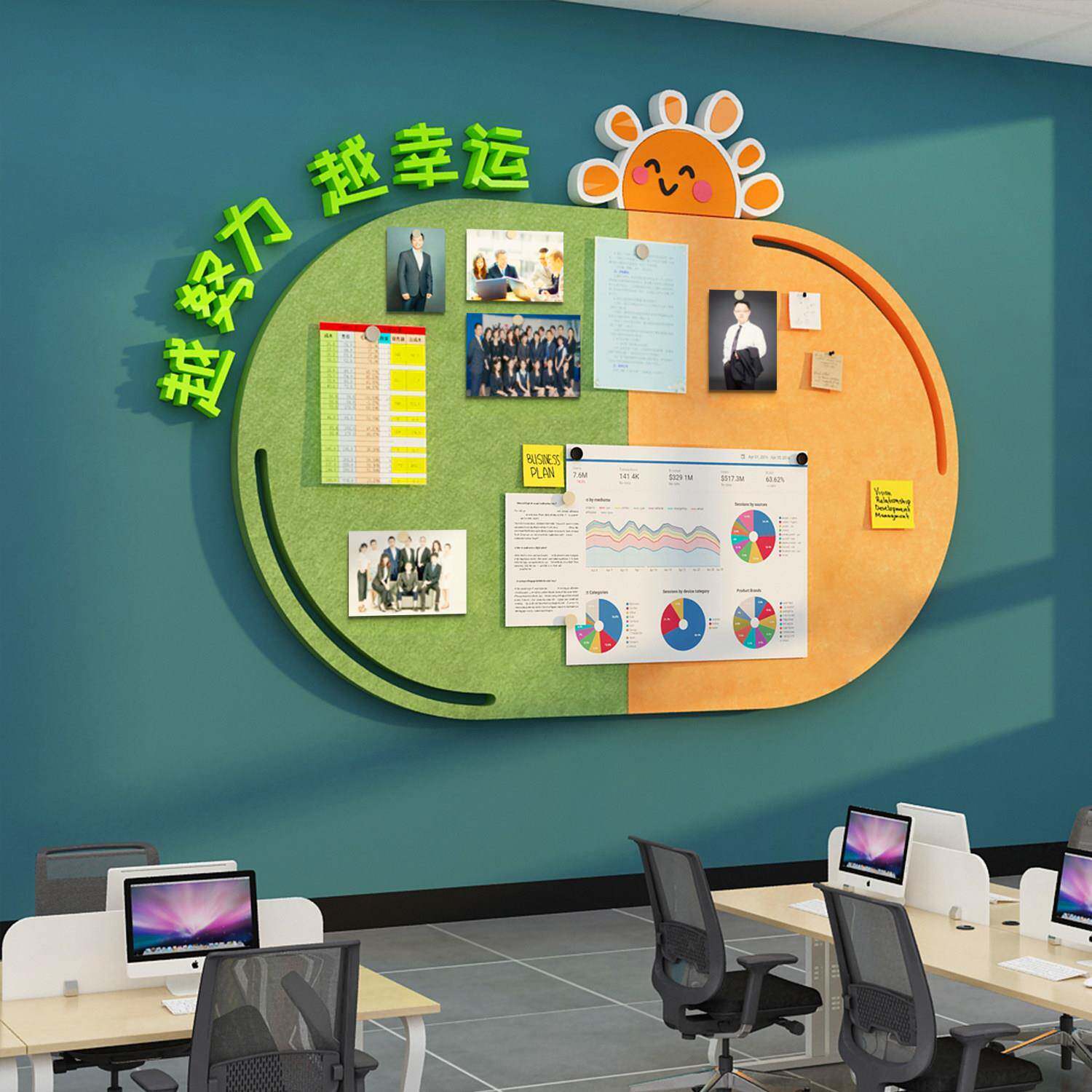 毛毡贴纸公告板员工风格照片荣誉展示板办公室墙面装饰公司员工文