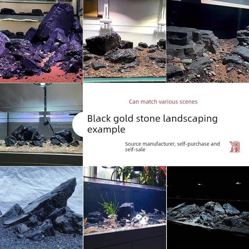 黑金石成品鱼缸造景峡谷风水族箱乌龟晒台原生溪流缸溪流石装饰石