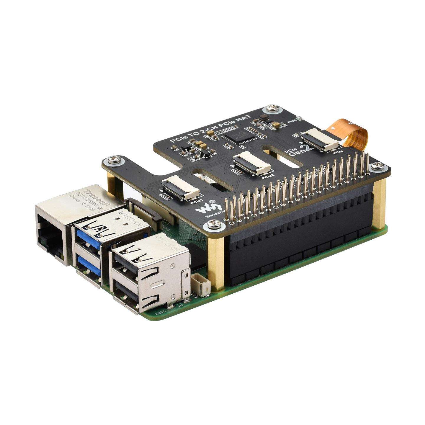 树莓派Pi5双通道PCIe HAT扩展板FFC 16P接口可叠加引出GPIO针脚