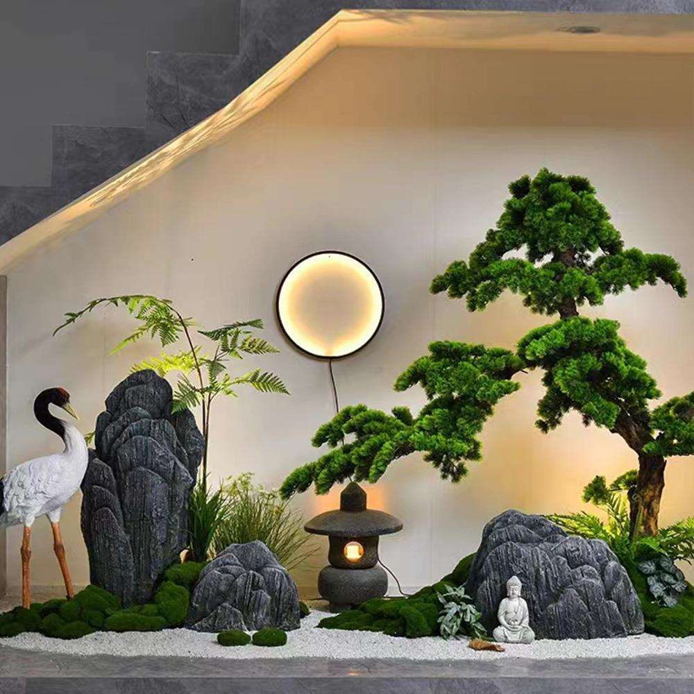 日式山水庭院装饰 亮灯仿真石头 青龙石 泰山石 禅意装饰品
