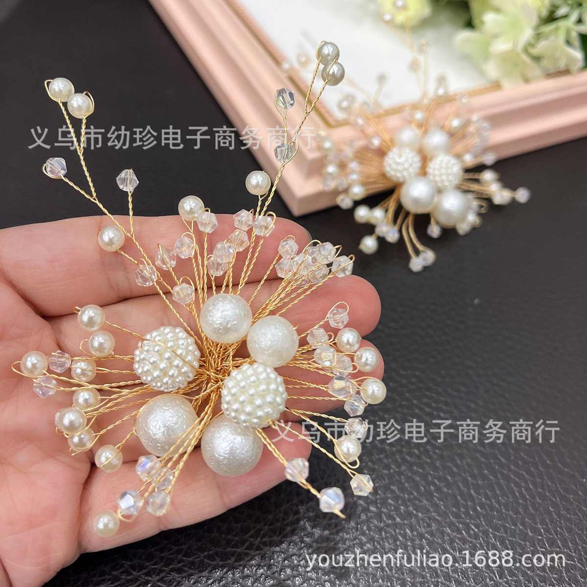 新款手工重工编珠鞋花高亮珍珠饰品DIY配件胸针花结婚伴娘女鞋扣