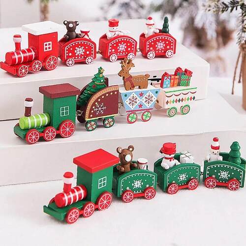 Wooden Train Christmas Ornaments Santa Cake Decoration Merry