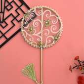 手工单面宫扇半透古风扇儿童唐风汉服旗袍跳舞团扇拍照道具成品