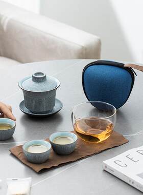 粗瓷盖碗茶杯家用功夫泡茶器中式旅行茶具套装三才盖碗加三个杯子