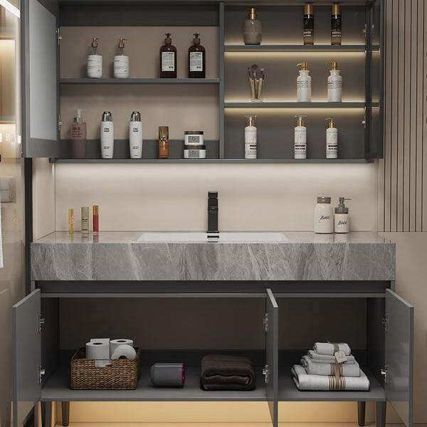 岩板无缝陶瓷一体盆落地式浴室柜组合卫生间洗手台洗脸洗漱池轻奢