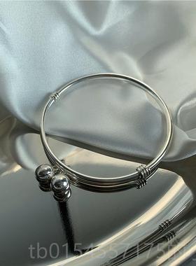 正品一十七手作 99足银实心手9镯 平安乐招纳福铃喜财铛纯银手环