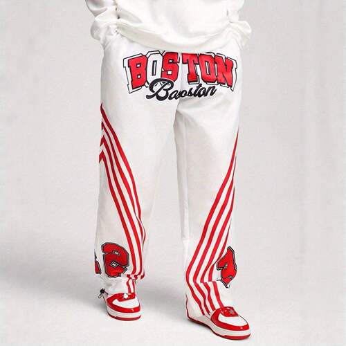 Trendy Striped Loose Straight Leg Sweatpants Fall Casual