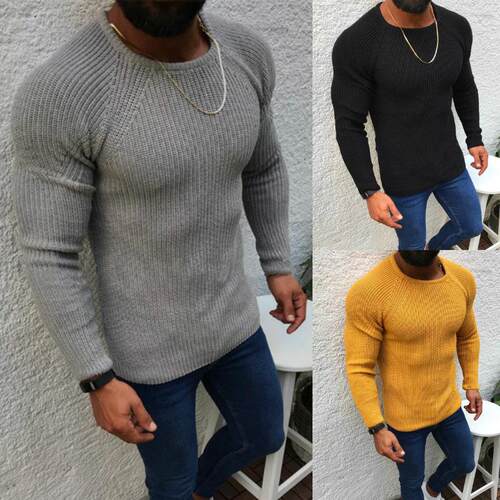 Long sleeved pullover knitted sweater top for men