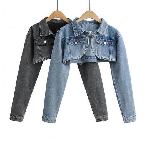 Ultra short denim jacket for women, high waisted shawl,