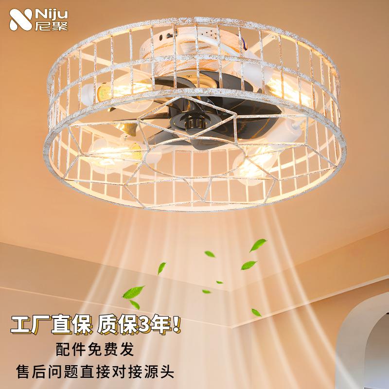 古风新款风扇灯复古美式餐厅吊灯带电风扇灯一体大厅吊扇灯卧室灯
