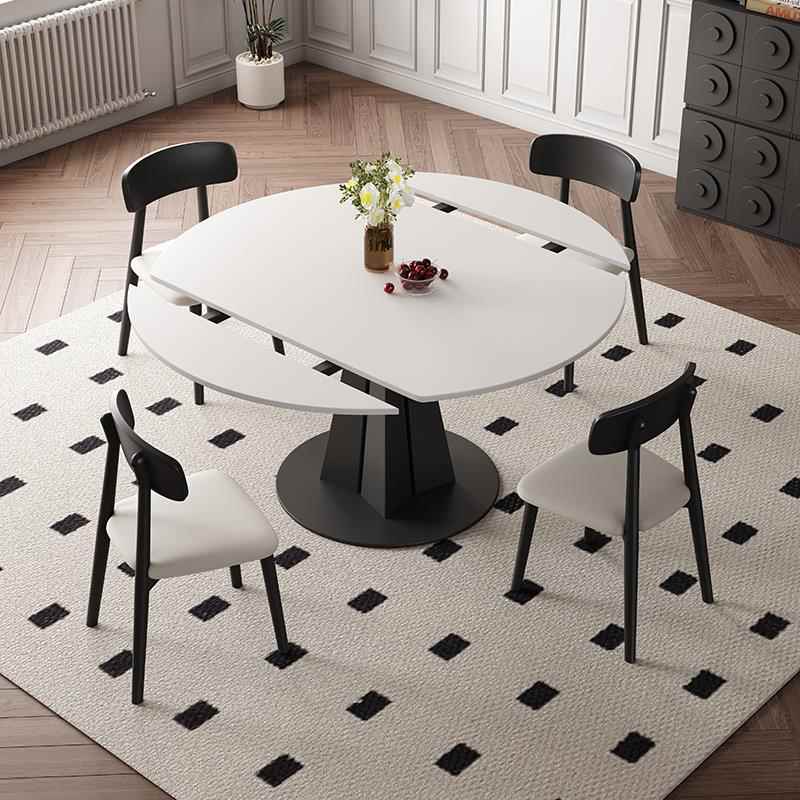 轻奢岩板可伸缩餐桌多功能方圆两用折叠小户型纯白高端家用吃饭桌