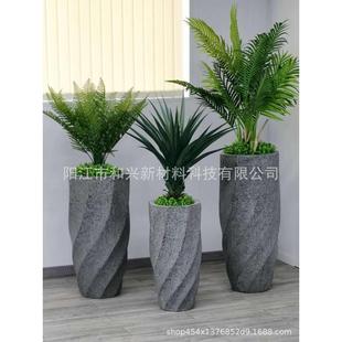 厂家户外玻璃钢花盆定制室内简约螺旋花瓶水泥大号绿植盆栽摆件