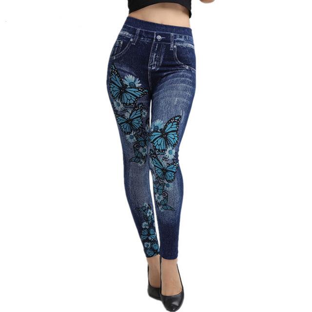 One piece pants imitating denim leggings, big butterfly - 实物图