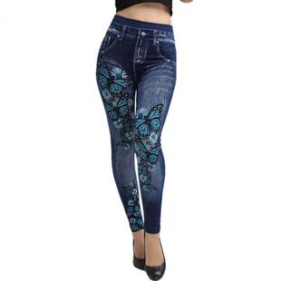 One piece pants imitating denim leggings, big butterfly