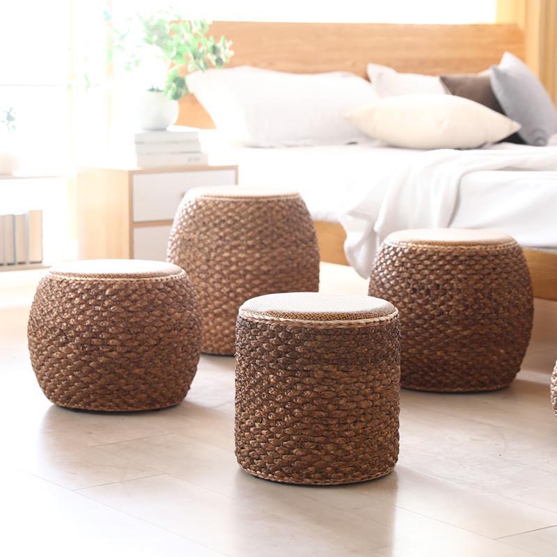 藤编沙草复编矮凳阳台坐凳深色坐凳板凳凳发凳古茶几坐墩凳子圆榻