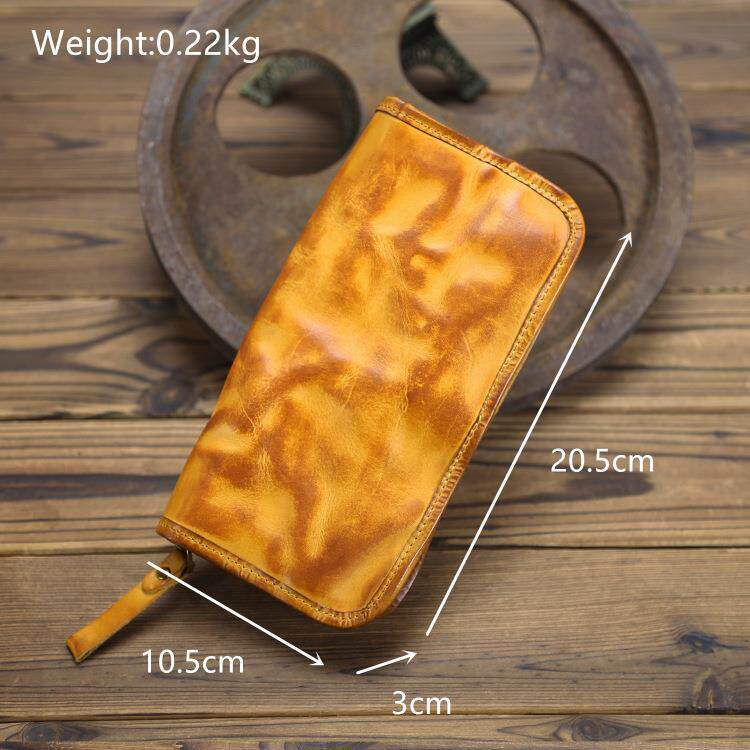 复古时尚真皮男士钱包植鞣水洗商务休闲手工男包牛皮长款手拿包