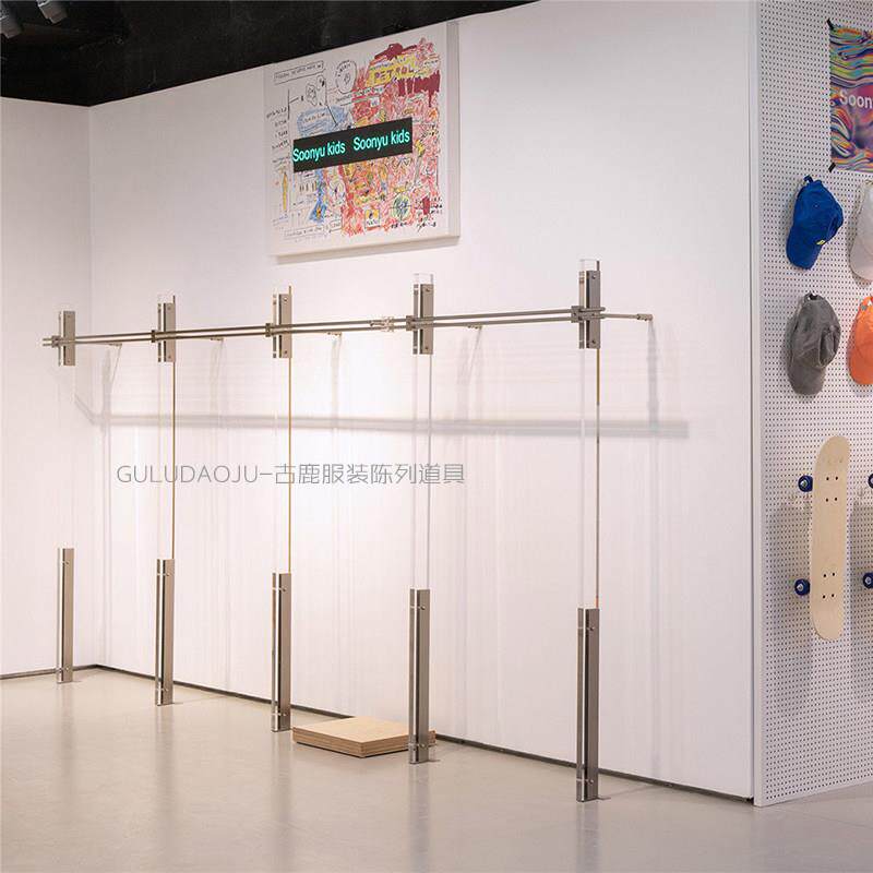 服装店压克力展示架陈列架落地式壁挂式侧挂衣杆女装店货架上墙架