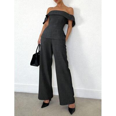 Two piece set of French light mature style wide leg pants