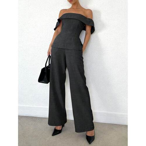 Two piece set of French light mature style wide leg pants