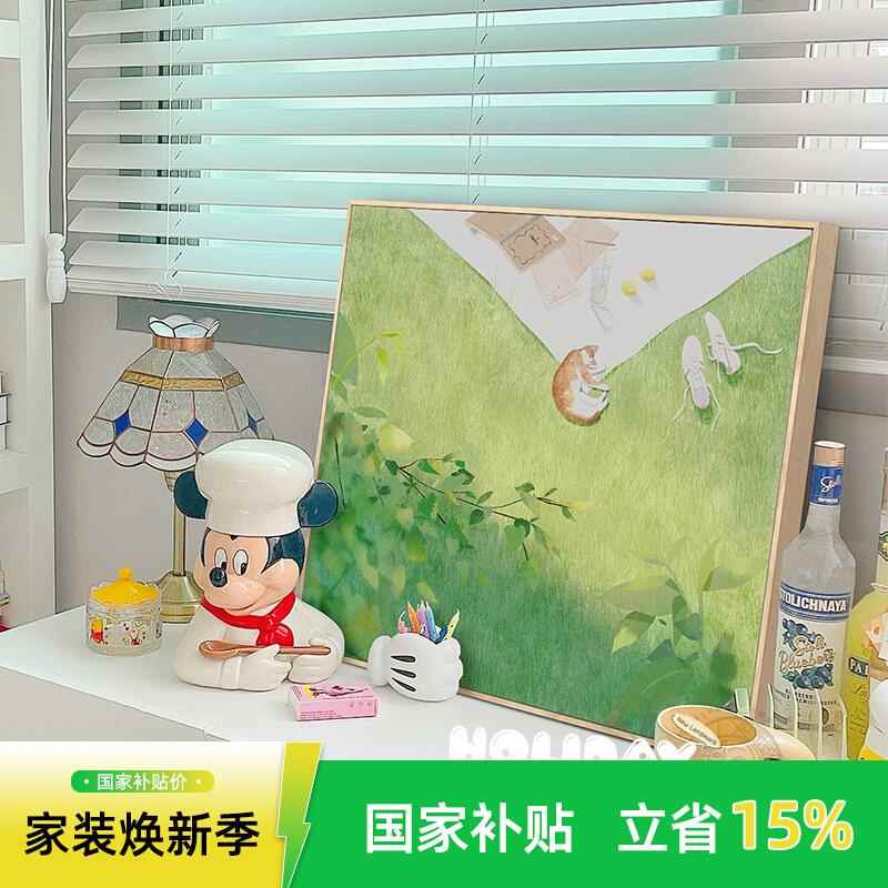【艺术家鱼猫联名款】北欧原木风治愈客厅装饰画小清新卧室挂画猫图片