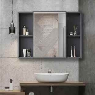 式 储物墙镜子 镜箱柜镜太空铝浴室柜合单独收纳组盒卫644生间挂式