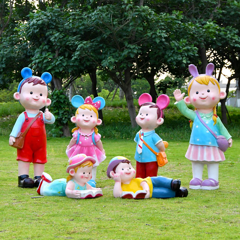 卡通人物读书娃娃玻璃钢雕塑户外小孩摆件幼儿园景观小区草坪装饰