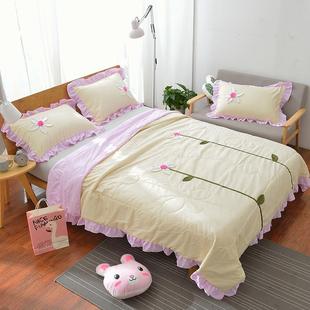 高档i花s少n女心公风全棉主纯棉床裙式 四件套荷叶边手工盘花床上