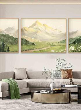 网红日照金山厅饰画三联画北发欧风景装客山水画挂画沙景背墙壁画